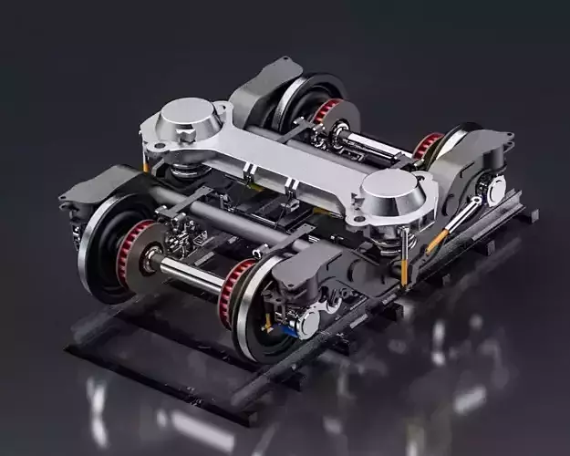 Train 2 axes bogie and suspension system 3D model