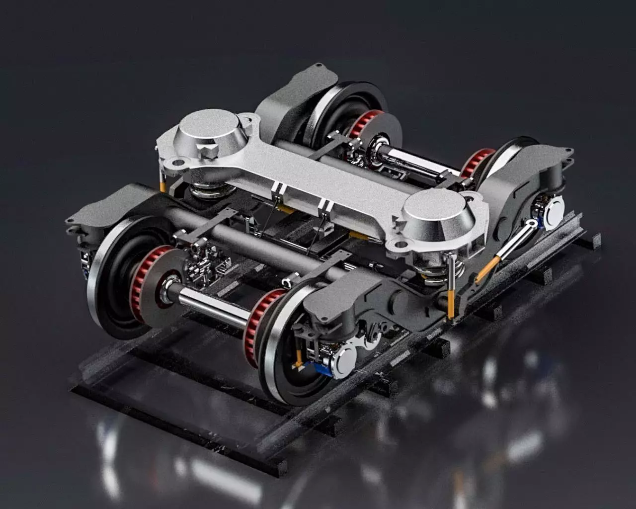 Train 2 axes bogie and suspension system 3D model_0