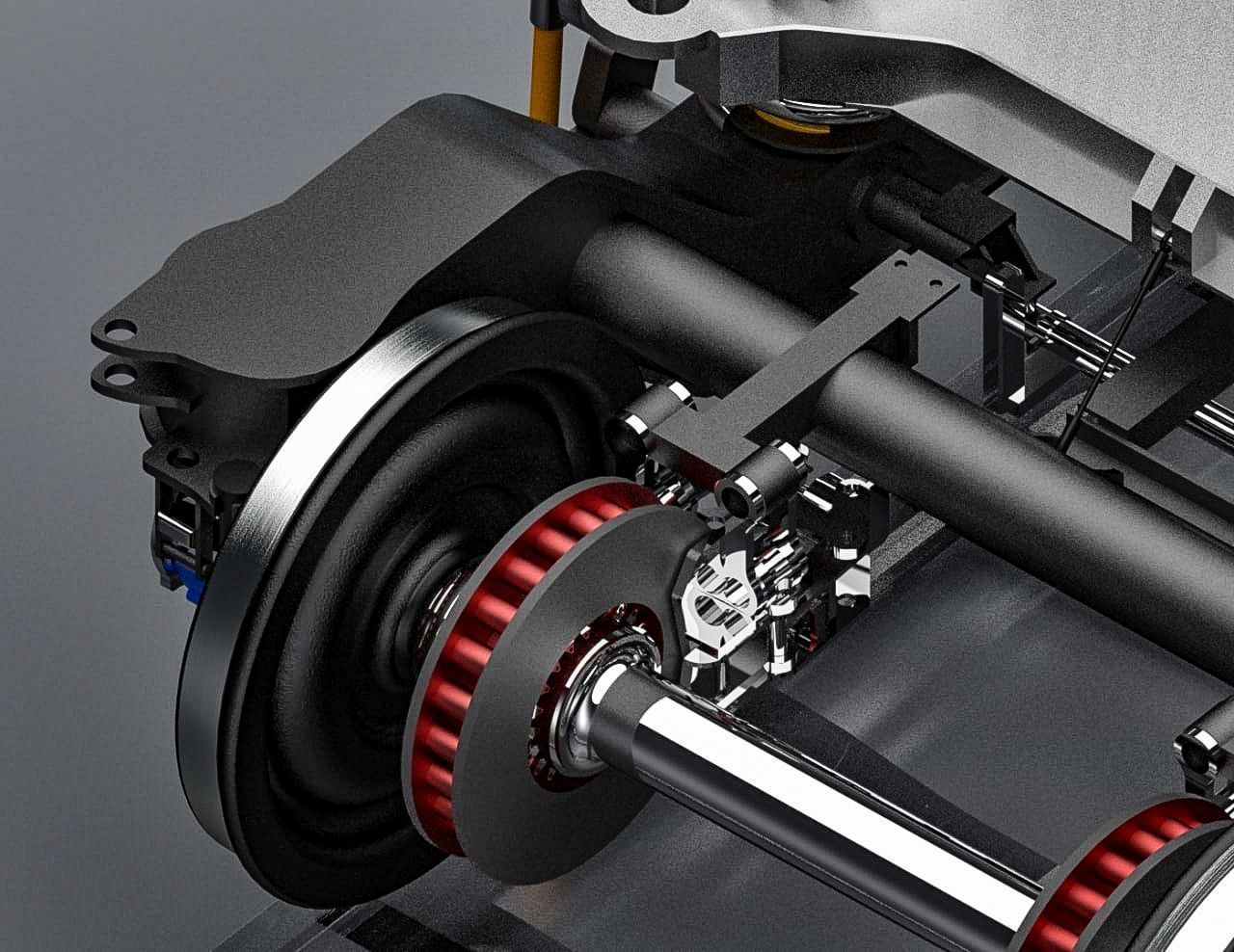 Train 2 axes bogie and suspension system 3D model_1