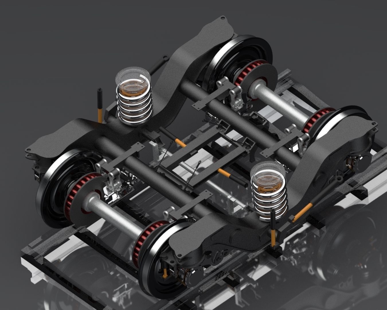 Train 2 axes bogie and suspension system 3D model_3