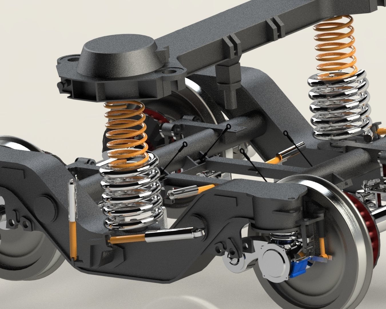 Train 2 axes bogie and suspension system 3D model_5