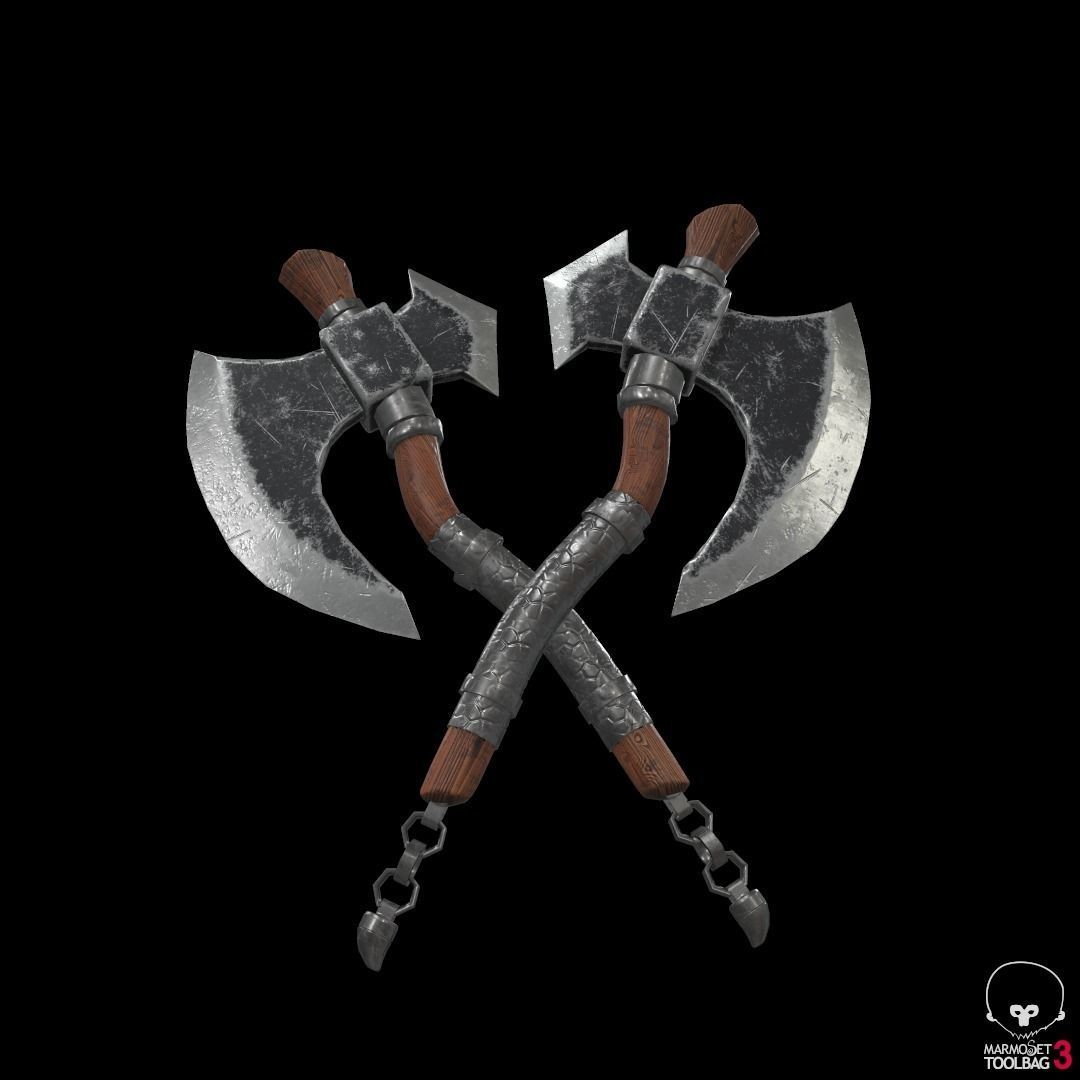axe low poly two axes Low-poly 3D model_2