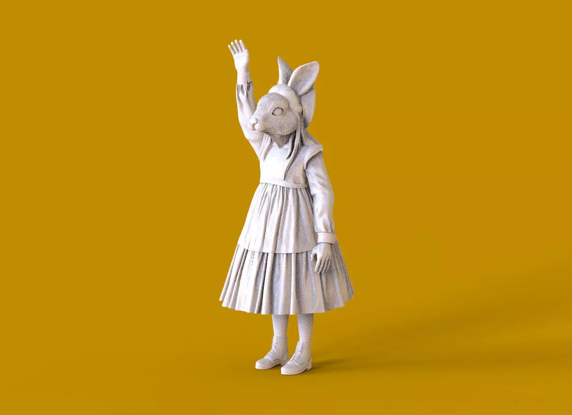 hare 2 girl in dress 3D print model_0