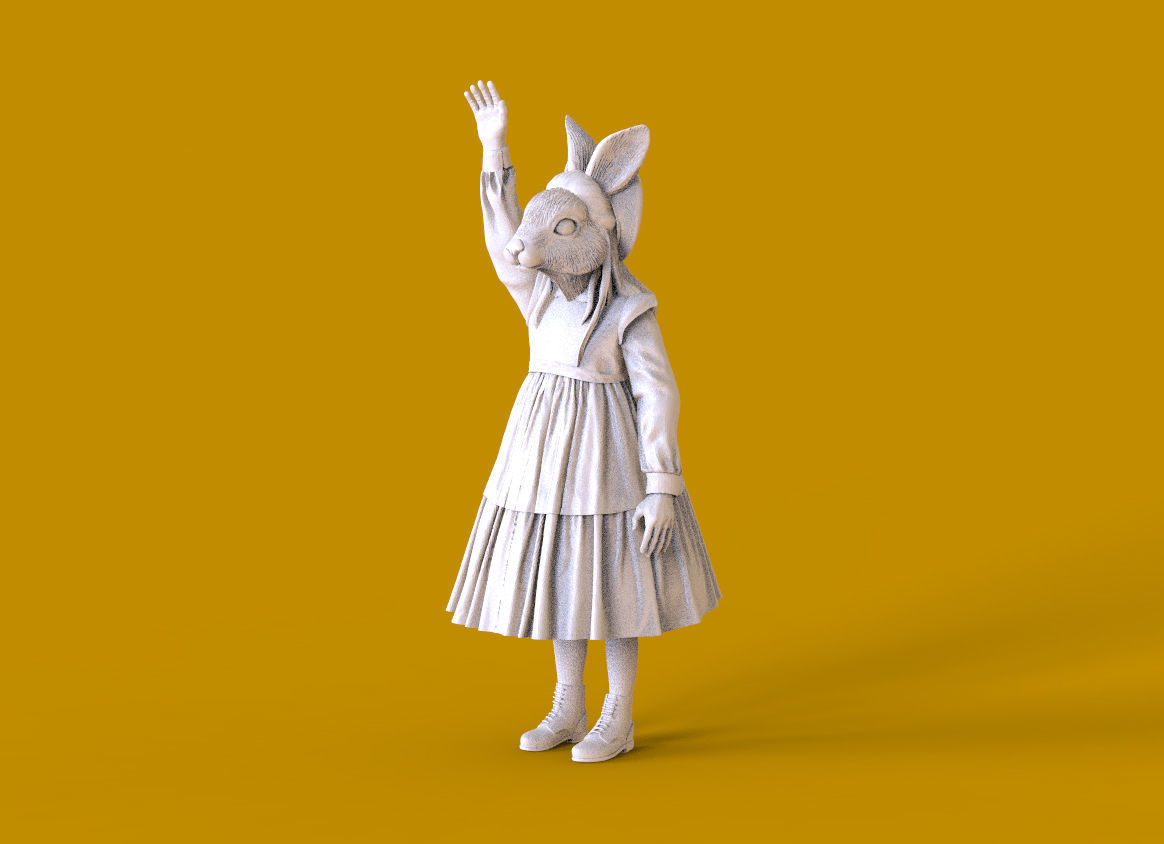 hare 2 girl in dress 3D print model_47