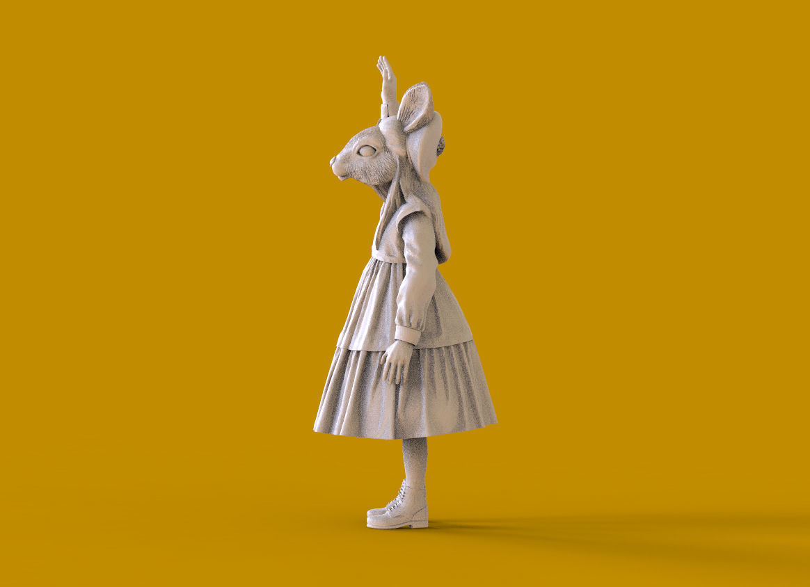 hare 2 girl in dress 3D print model_2
