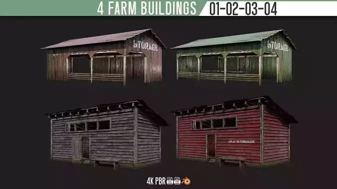 01-02-03-04 - Farm Buildings 4K PBR GameReady Low-poly 3D model