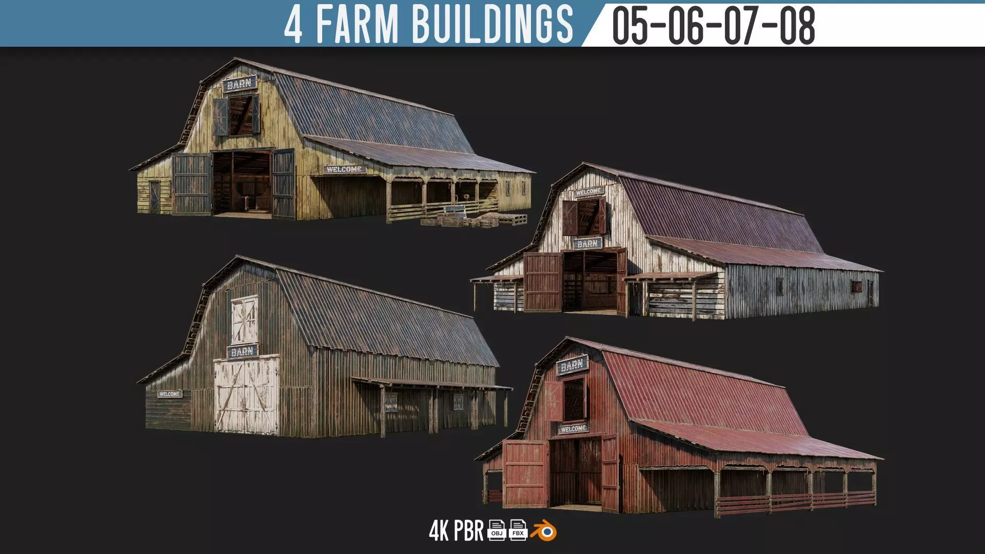 05-06-07-08 - Farm Buildings 4K PBR GameReady Low-poly 3D model_0