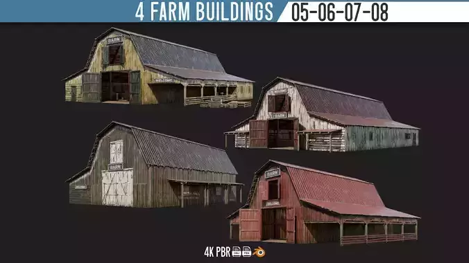 05-06-07-08 - Farm Buildings 4K PBR GameReady Low-poly 3D model