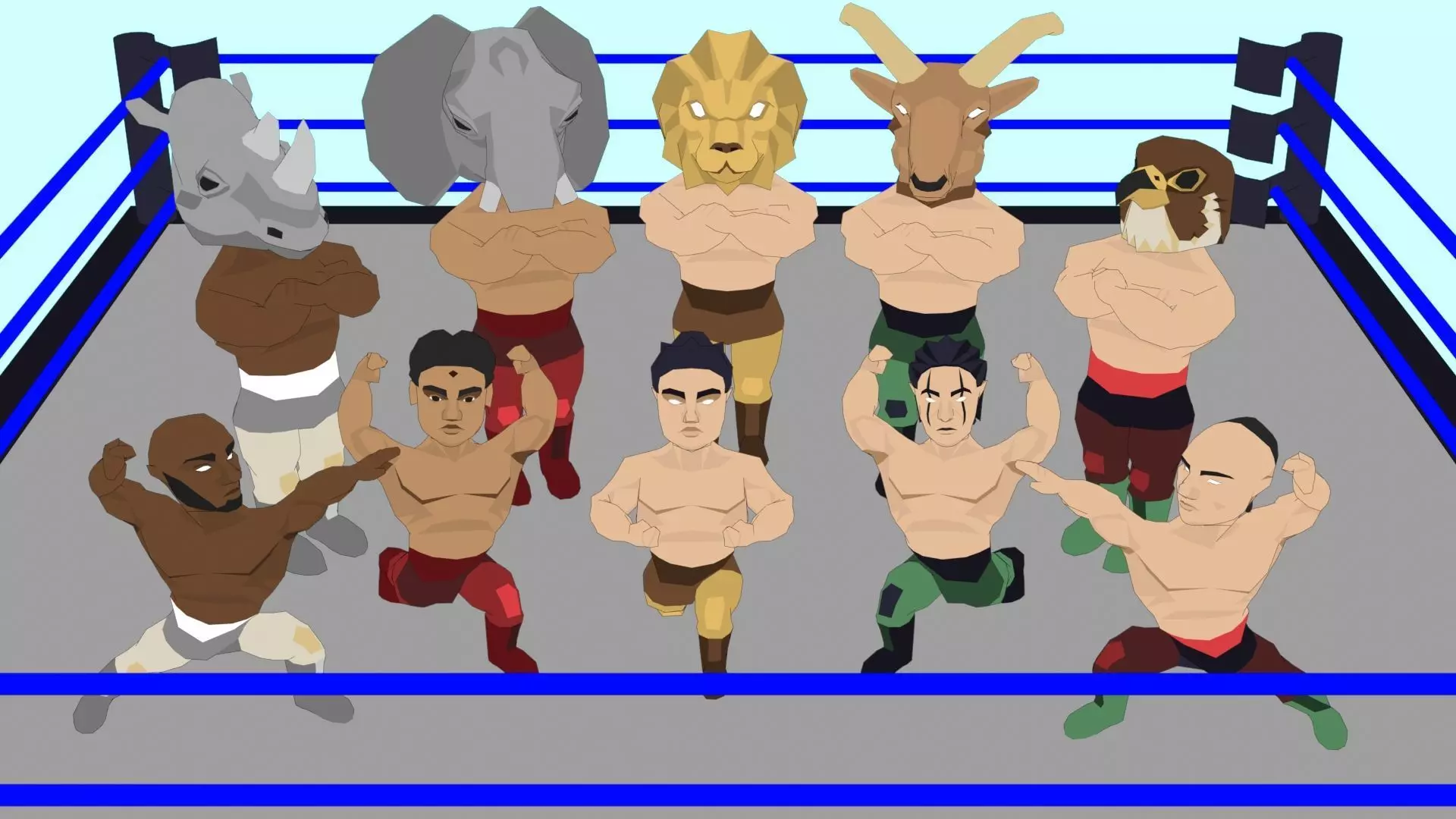 Chibi Wrestlers Low-poly 3D model