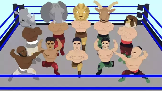 Chibi Wrestlers Low-poly 3D model