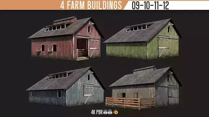 09-10-11-12  - Farm Buildings 4K PBR GameReady Low-poly 3D model