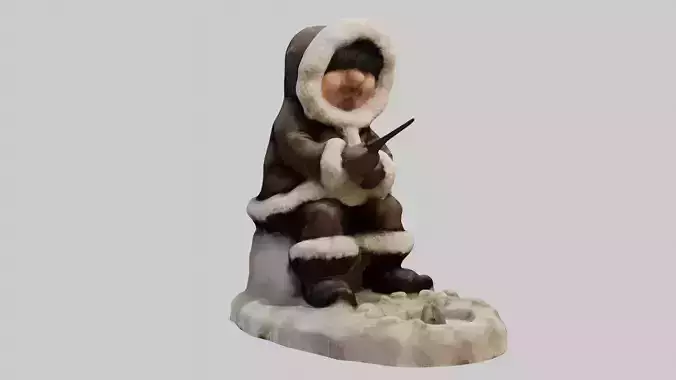 Ice Fishing Eskimo Figure Low-poly 3D model