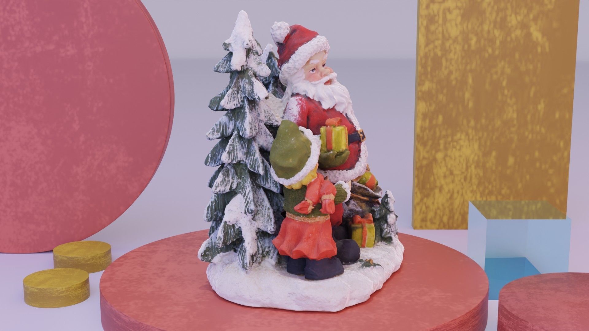 Santa Claus Cristmas scene 3D model_2