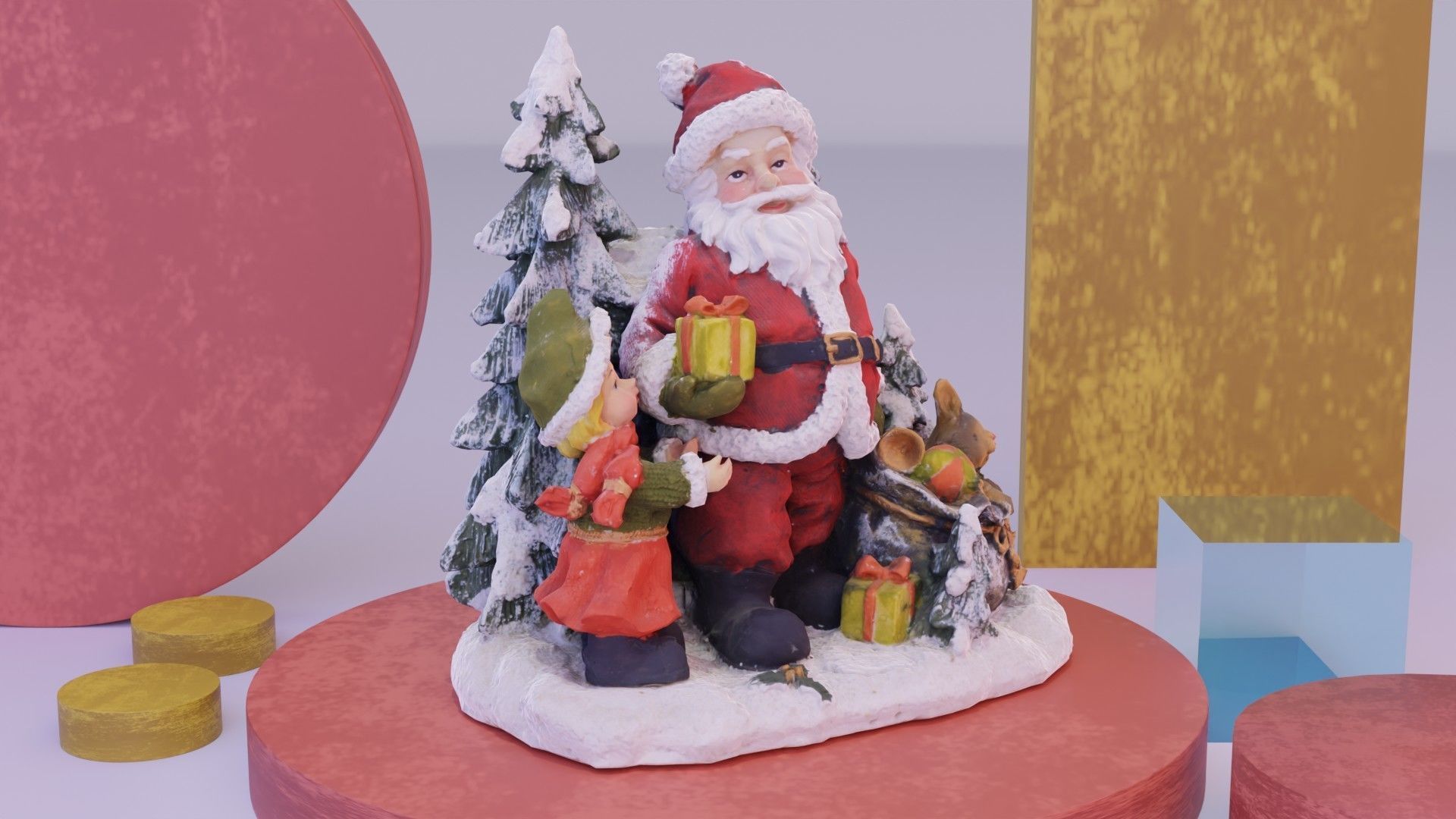 Santa Claus Cristmas scene 3D model_1
