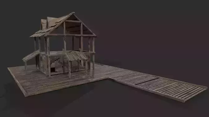 3D Game House with PBR Texturing Low-poly 3D model