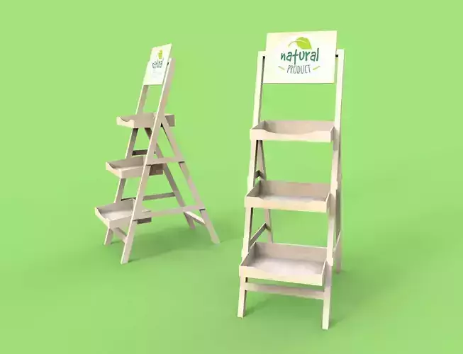 Display stand plywood natural ladder POS version 2 3D model