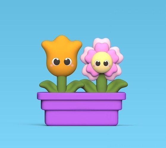 Flowers two figurines in flower pot 3D print model