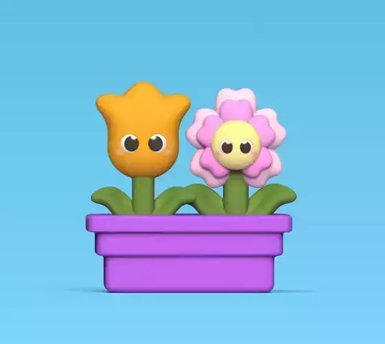 Flowers two figurines in flower pot