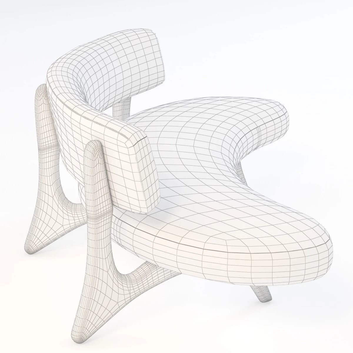 Houzz Floating Curved Walnut Sofa 3D model_7