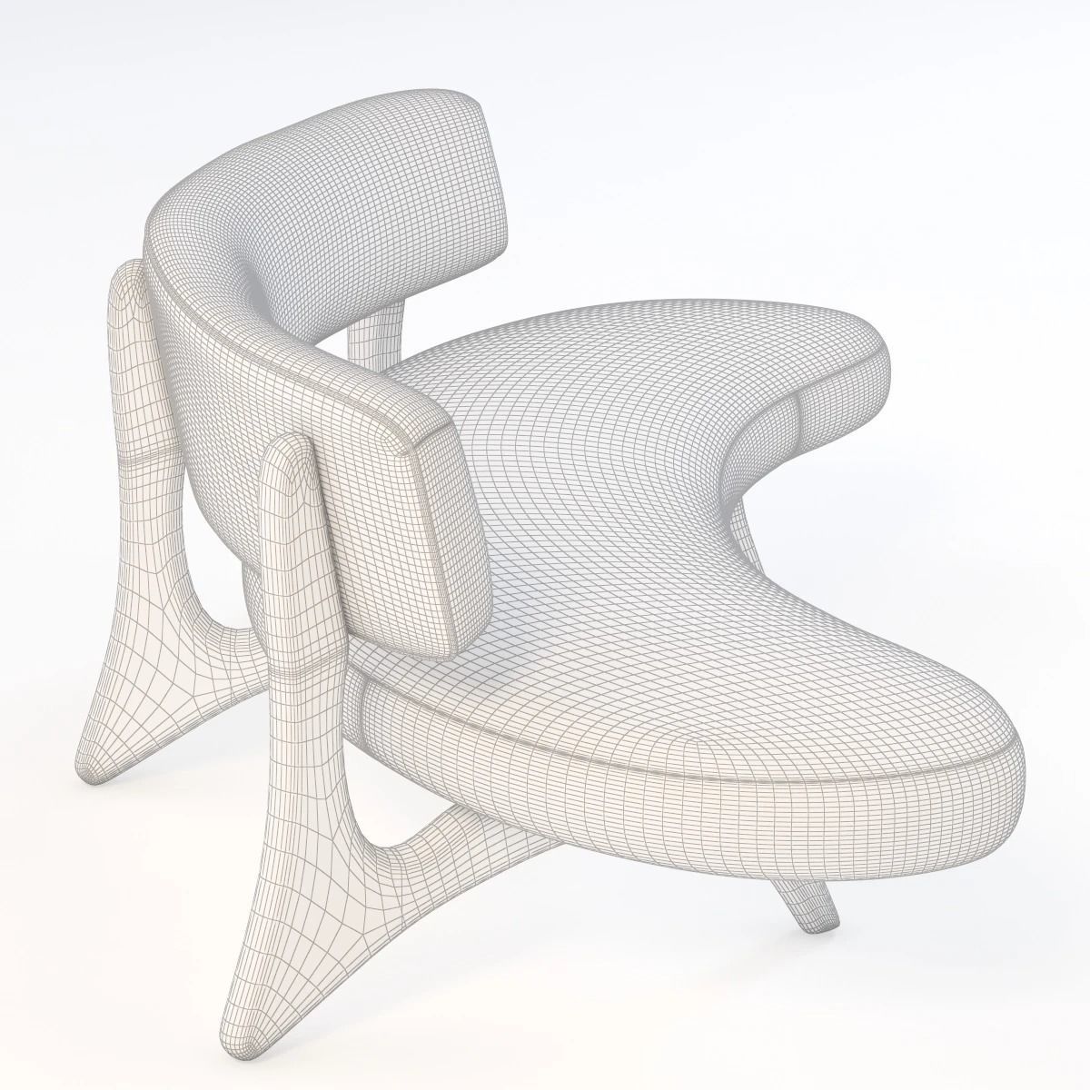 Houzz Floating Curved Walnut Sofa 3D model_6