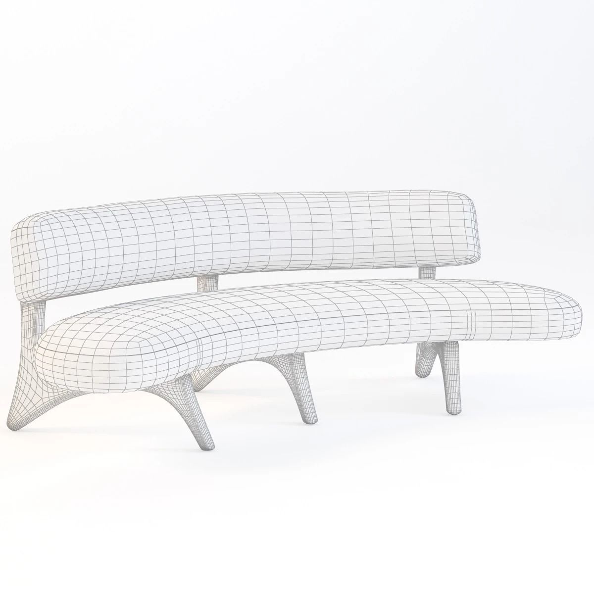 Houzz Floating Curved Walnut Sofa 3D model_3