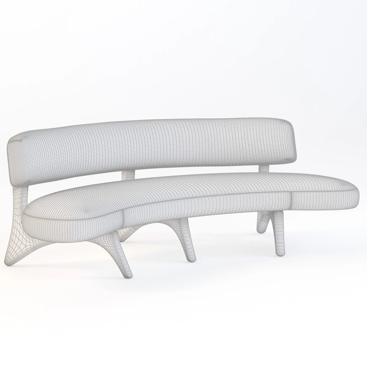 Houzz Floating Curved Walnut Sofa 3D model_2