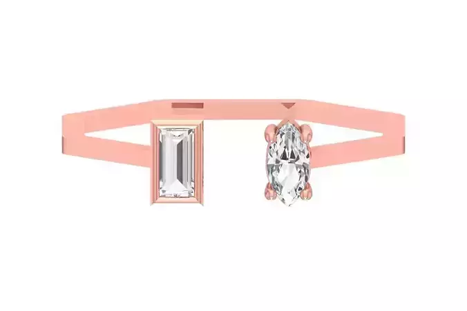 Open End Women Light Weight Band Marquise Baguette Stone Ring