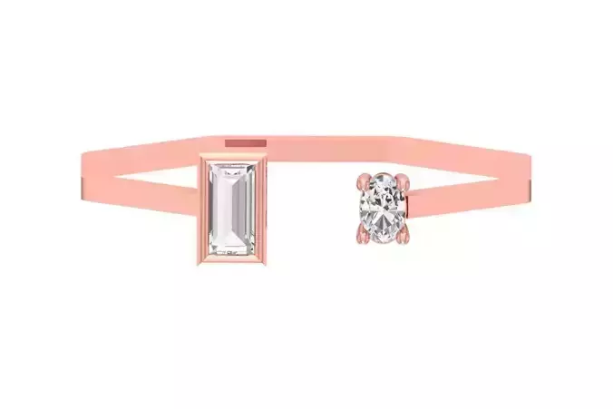 Open End Women Light Weight Band Baguette OVal Stone Ring