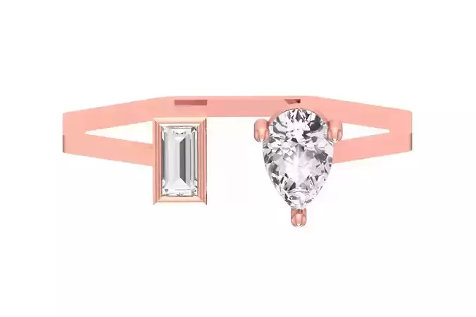 Open End Women Light Weight Band Baguette Pear Stone Ring