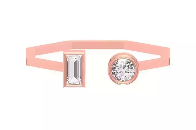 Open End Women Light Weight Band Baguette Round Stone Ring