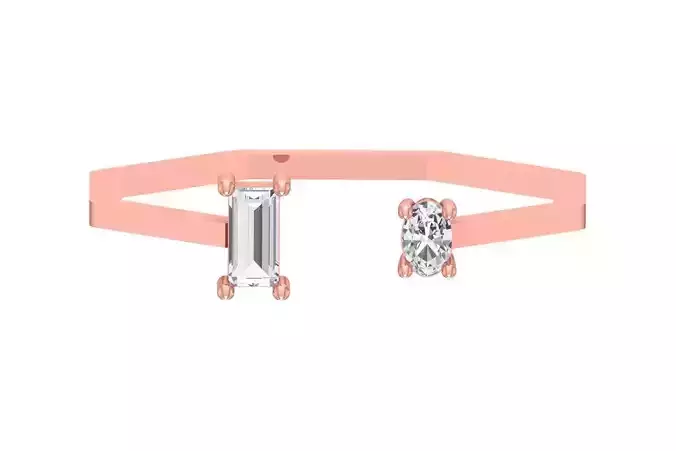 Open End Women Light Weight Band Baguette Oval Stone Ring