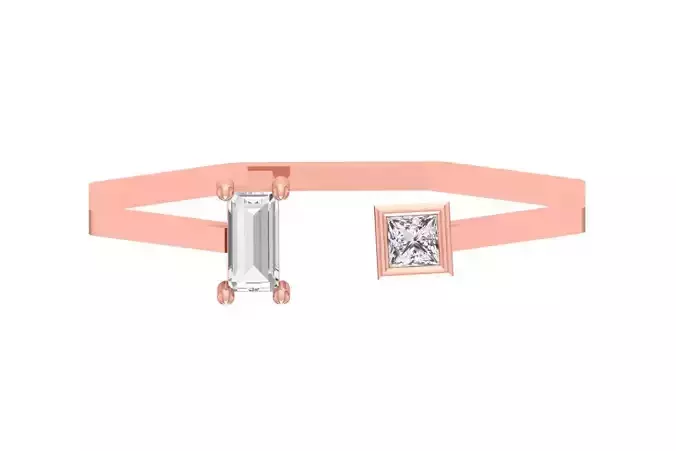 Open End Women Light Weight Band Baguette Princess Stone Ring