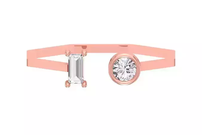 Open End Women Light Weight Band Baguette Round Stone Ring