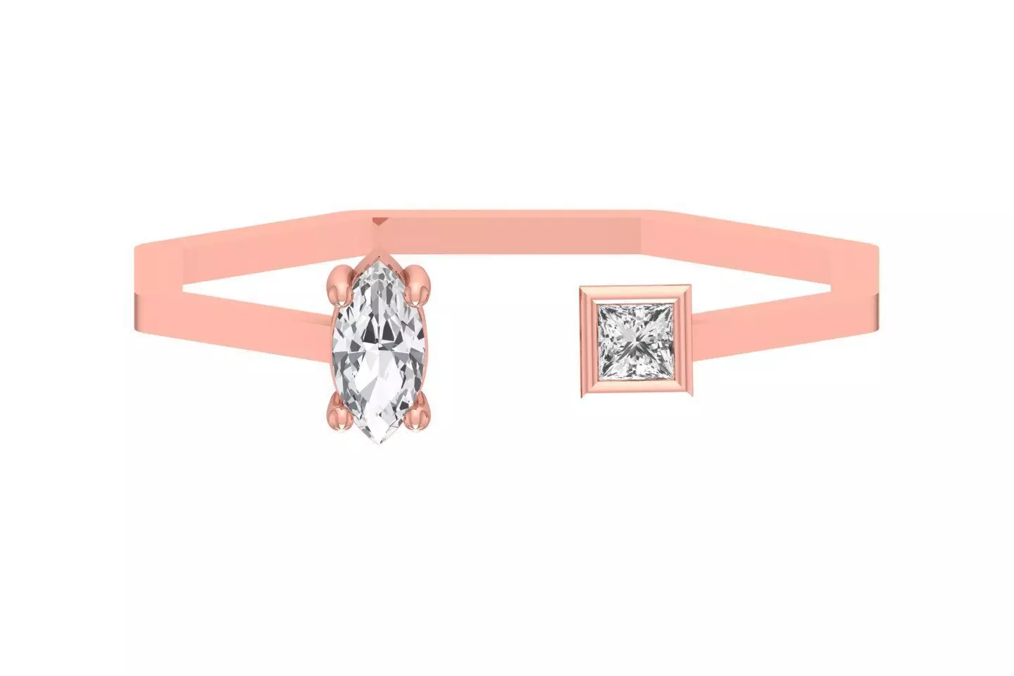 Open End Women Light Weight Band Marquise Princess Stone Ring 3D print model