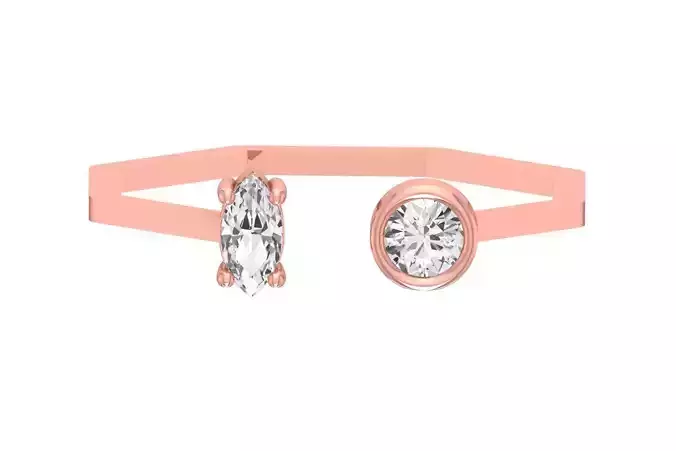 Open End Women Light Weight Band Marquise Round Stone Ring