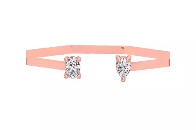 Open End Women Light Weight Band Oval Pear Stone Ring