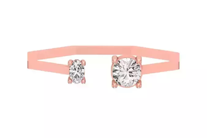 Open End Women Light Weight Band Oval Round Stone Ring