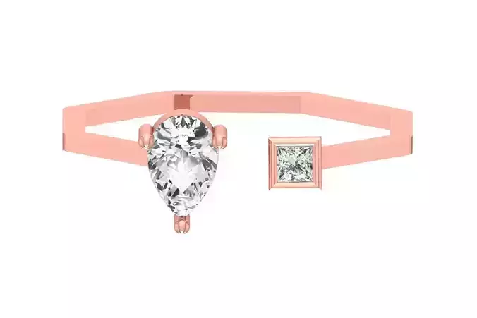 Open End Women Light Weight Band Princess Pear Stone Ring