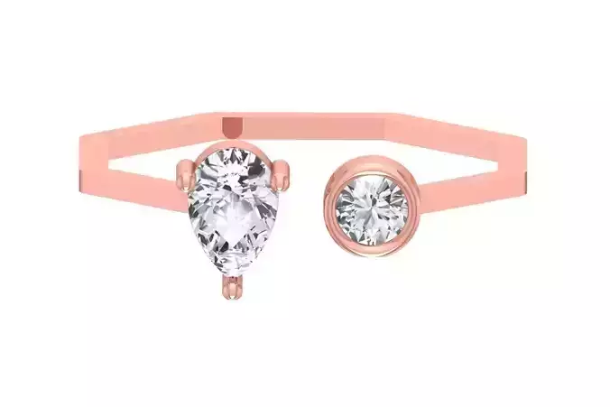 Open End Women Light Weight Band Round Pear Stone Ring