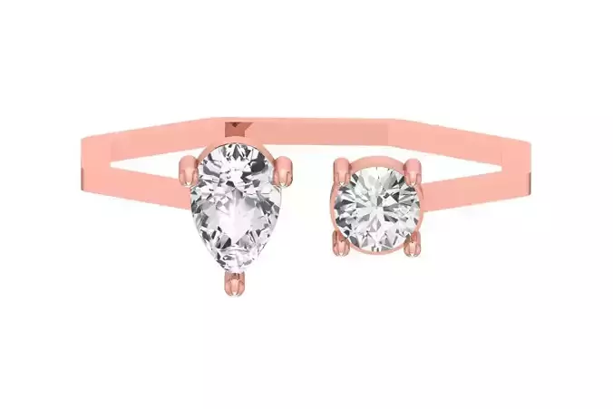 Open End Women Light Weight Band Pear Round Stone Ring