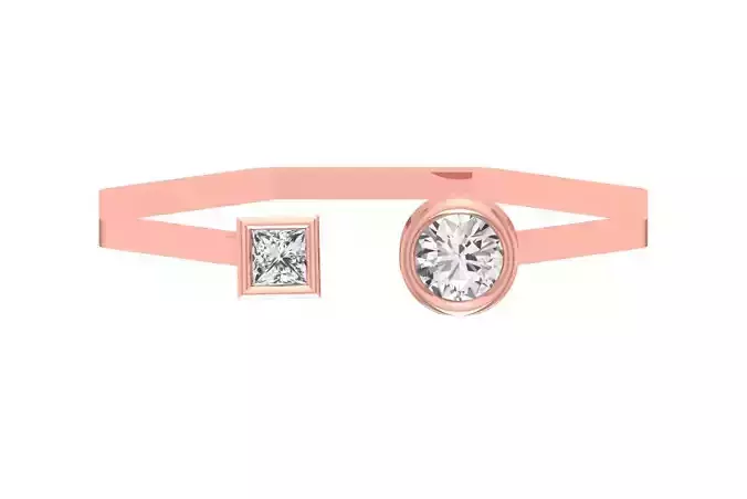 Open End Women Light Weight Band Princess Round Stone Ring