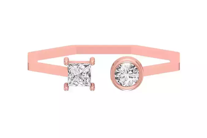 Open End Women Light Weight Band Princess Round Stone Ring