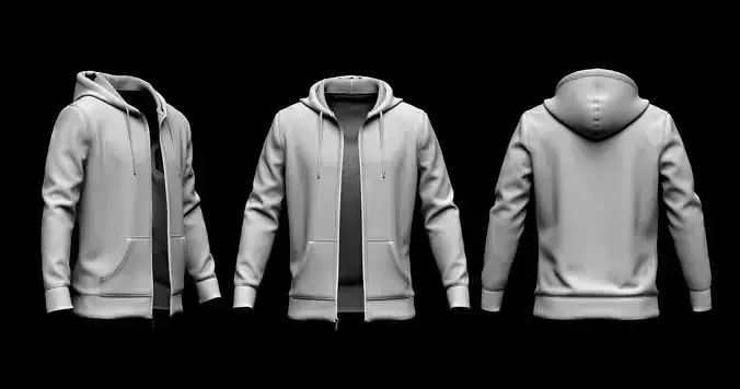 Front Zip Hoodie 3d Model 3D model