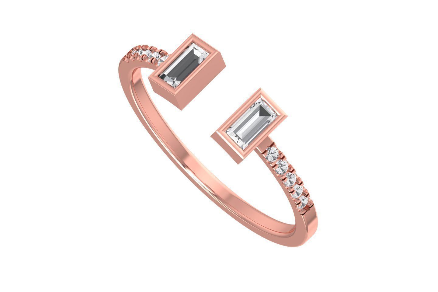 Open End Light Weight Band Baguette Stone Ring 3D print model_3