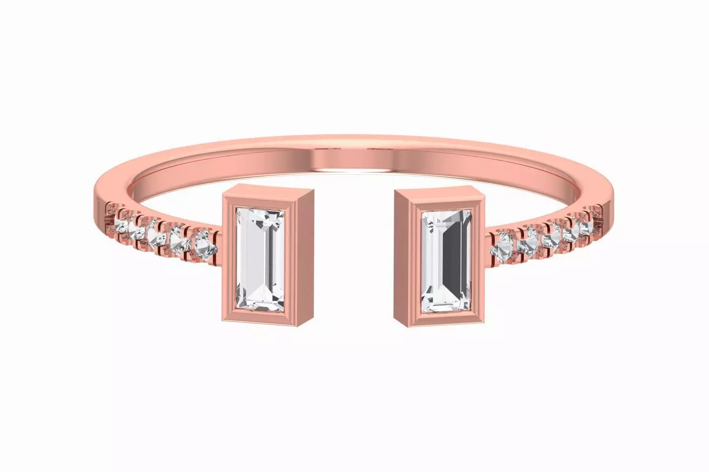 Open End Light Weight Band Baguette Stone Ring 3D print model_0