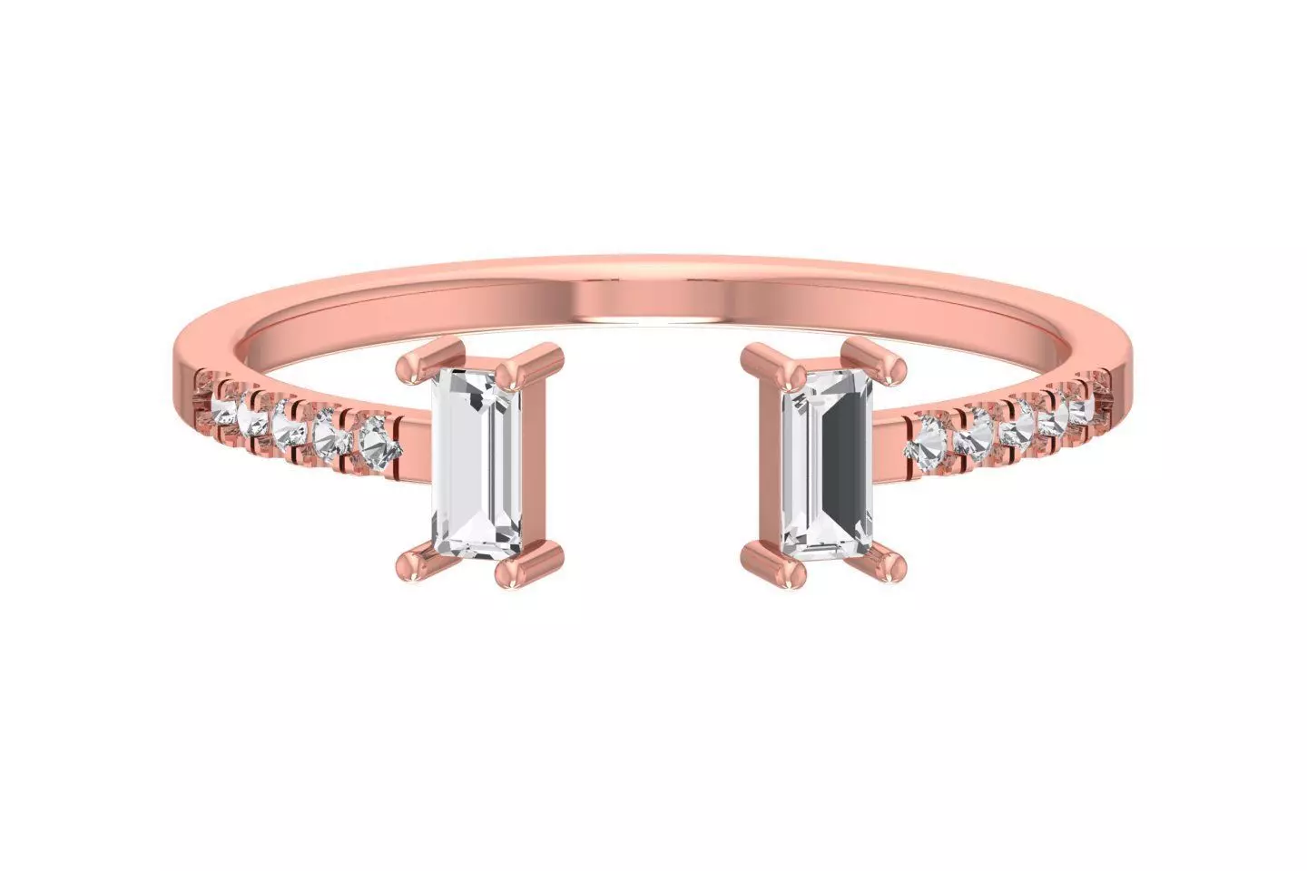 Open End Light Weight Band Baguette Stone Ring 3D print model_0