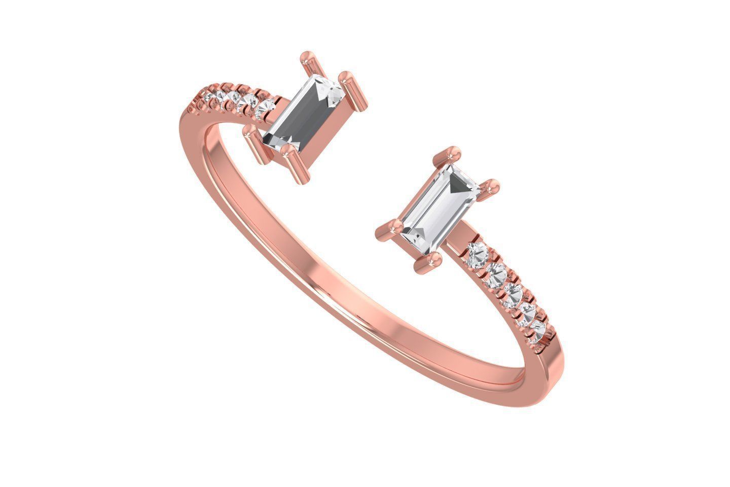 Open End Light Weight Band Baguette Stone Ring 3D print model_1