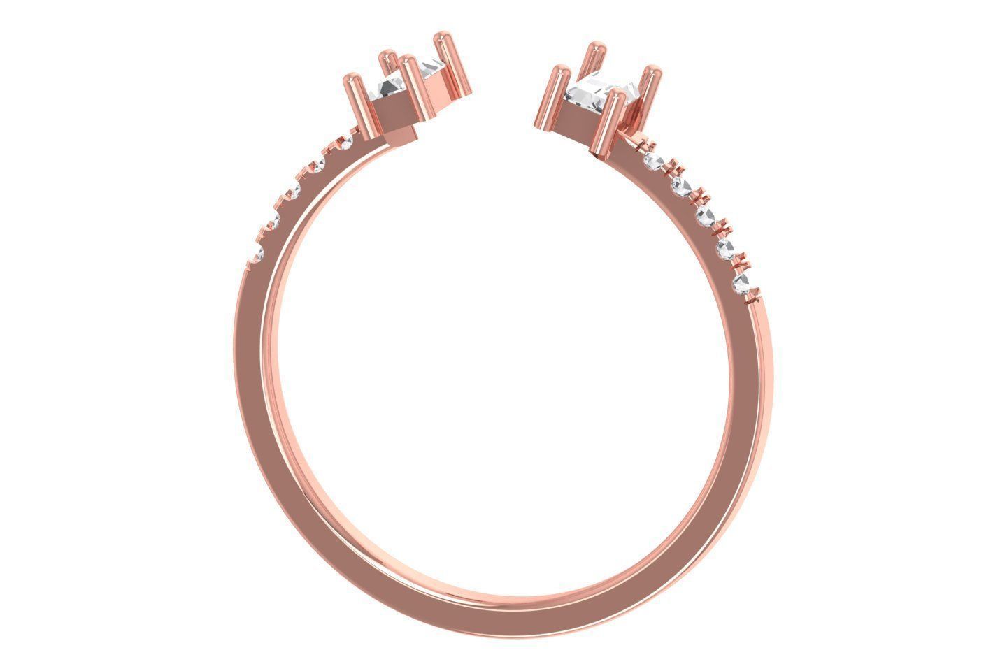 Open End Light Weight Band Baguette Stone Ring 3D print model_2