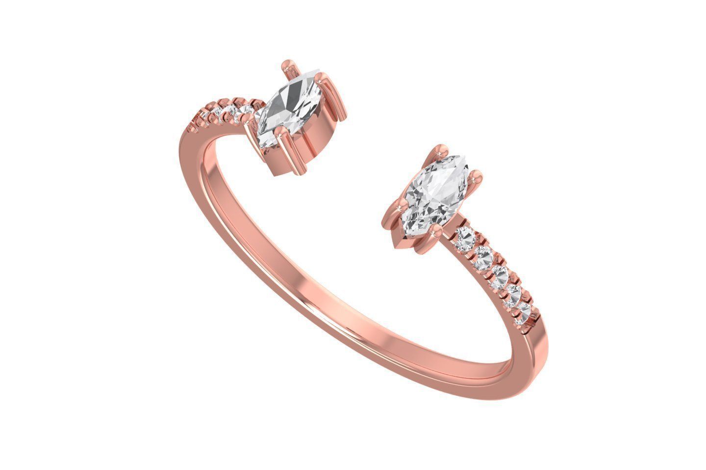 Open End Light Weight Band Marquise Stone Ring 3D print model_2