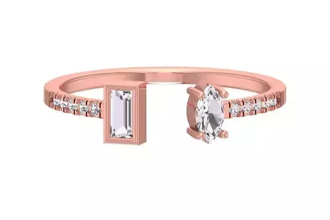 Open End Light Weight Band Baguette Marquise Stone Ring